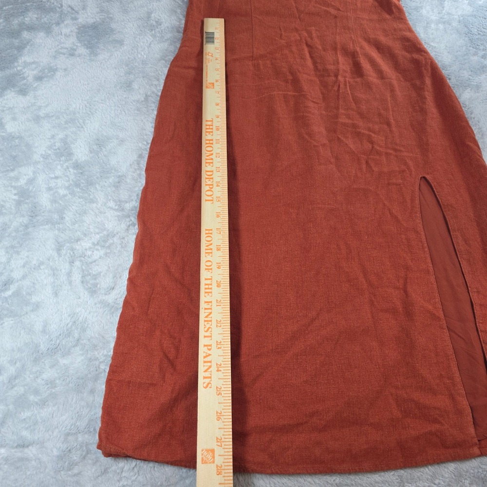 Abercrombie & Fitch Women Med Terracotta Linen Blend Midi Dress Slit Tie Strap - Picture 3 of 9